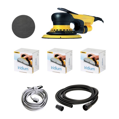 Pack DEROS 150 Essentiel 5.0 : ponceuse Deros 150mm 650CV, 300 disques Iridium 150mm, tuyau avec gaine, 1 interface Net