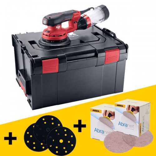 Pack ponceuse excentrique 150 mm Flex ORE 5-150 EC Set en coffret L-Boxx + 100 disques Abranet et 3 protecteurs de plateau