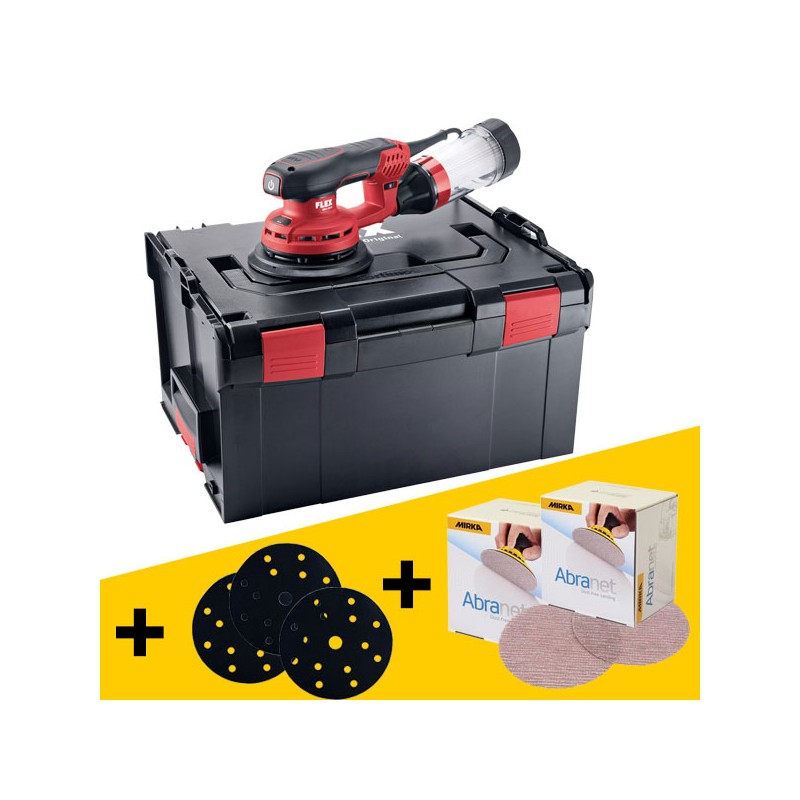 Pack ponceuse excentrique 150 mm Flex ORE 5-150 EC Set en coffret L-Boxx + 100 disques Abranet et 3 protecteurs de plateau