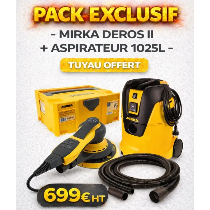 Pack exclusif Mirka DEROS II 5650CV + Aspirateur 1025L + tuyau 4m