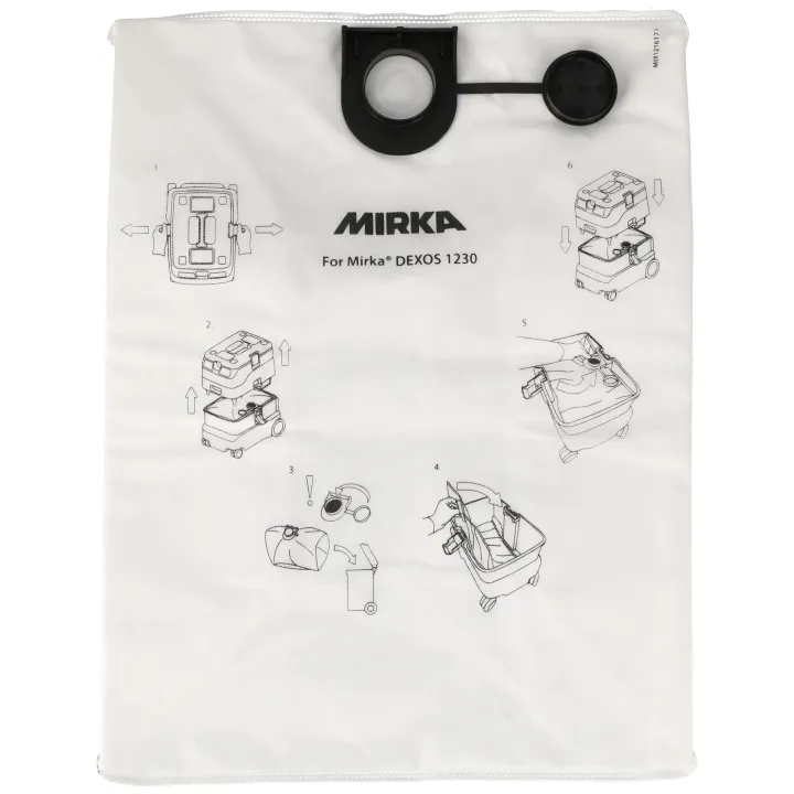 Sac aspirateur officiel Mirka DEXOS 1230 référence MIX1216171 vu de face.
